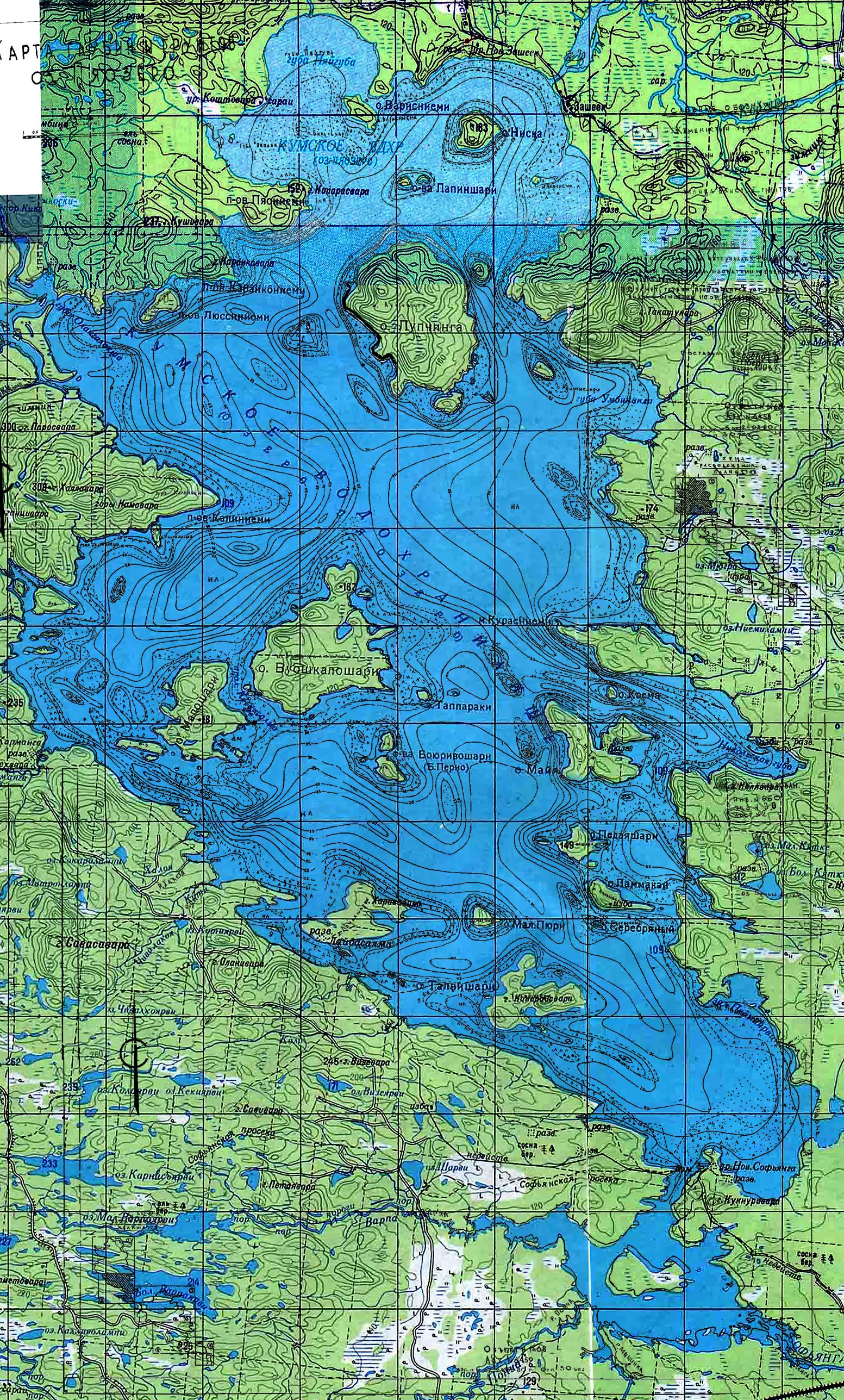 Карта глубин озера Пяозеро